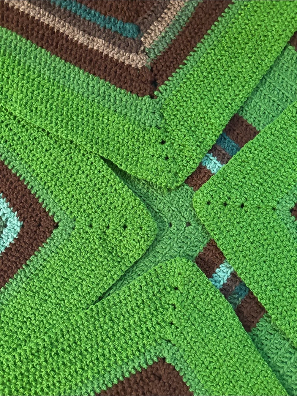Green and Brown Striped Crochet Throw Blanket - Brand Unspecified